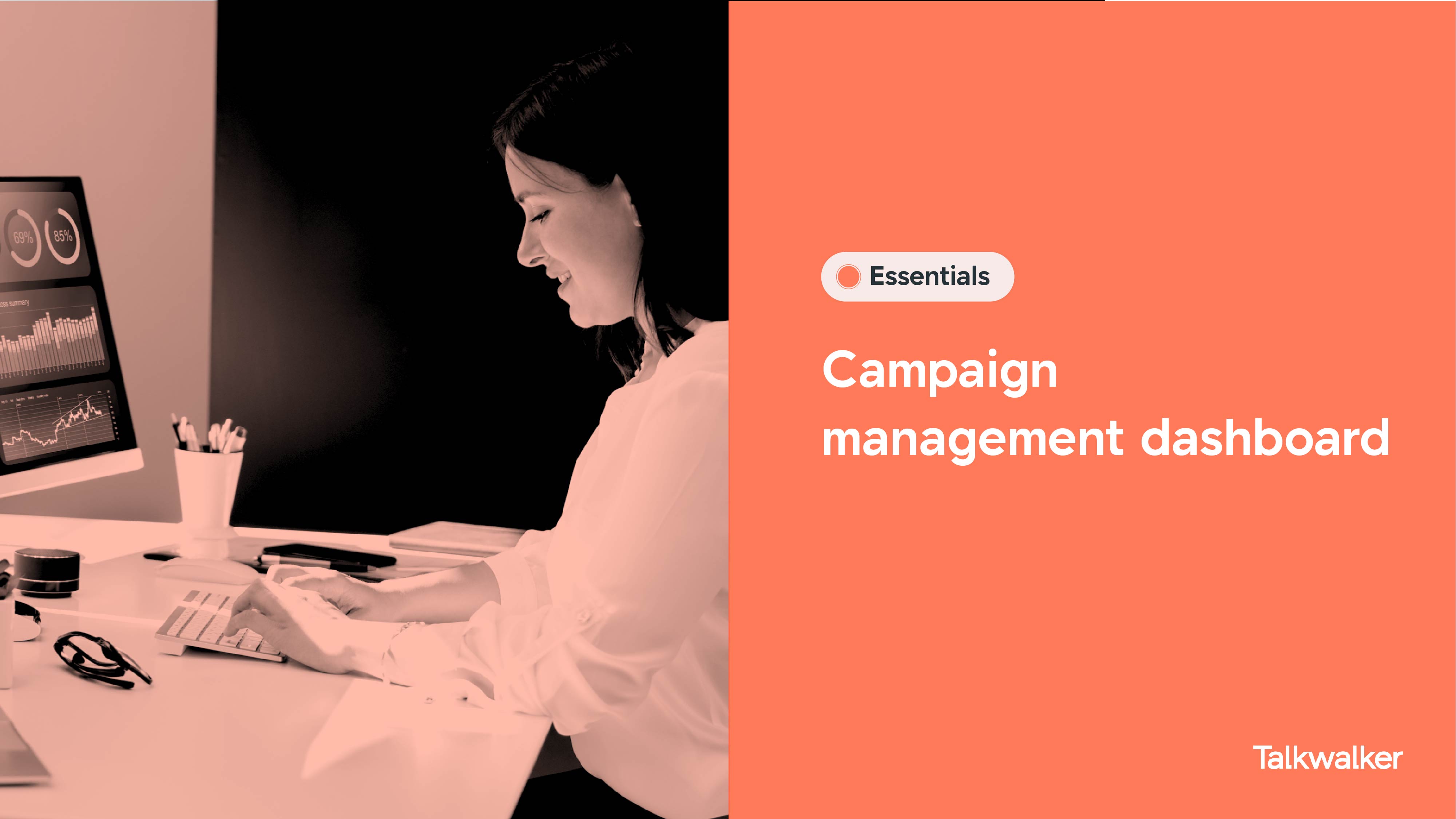 Campaign management dashboard template template of soda industry - woman typing in front of screen